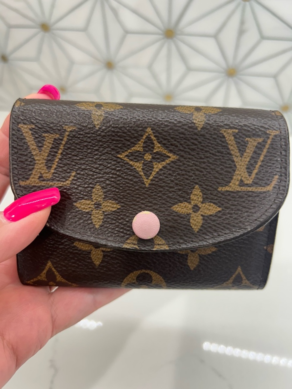 Louis Vuitton Monogram Canvas Small Wallet with Pink Snap